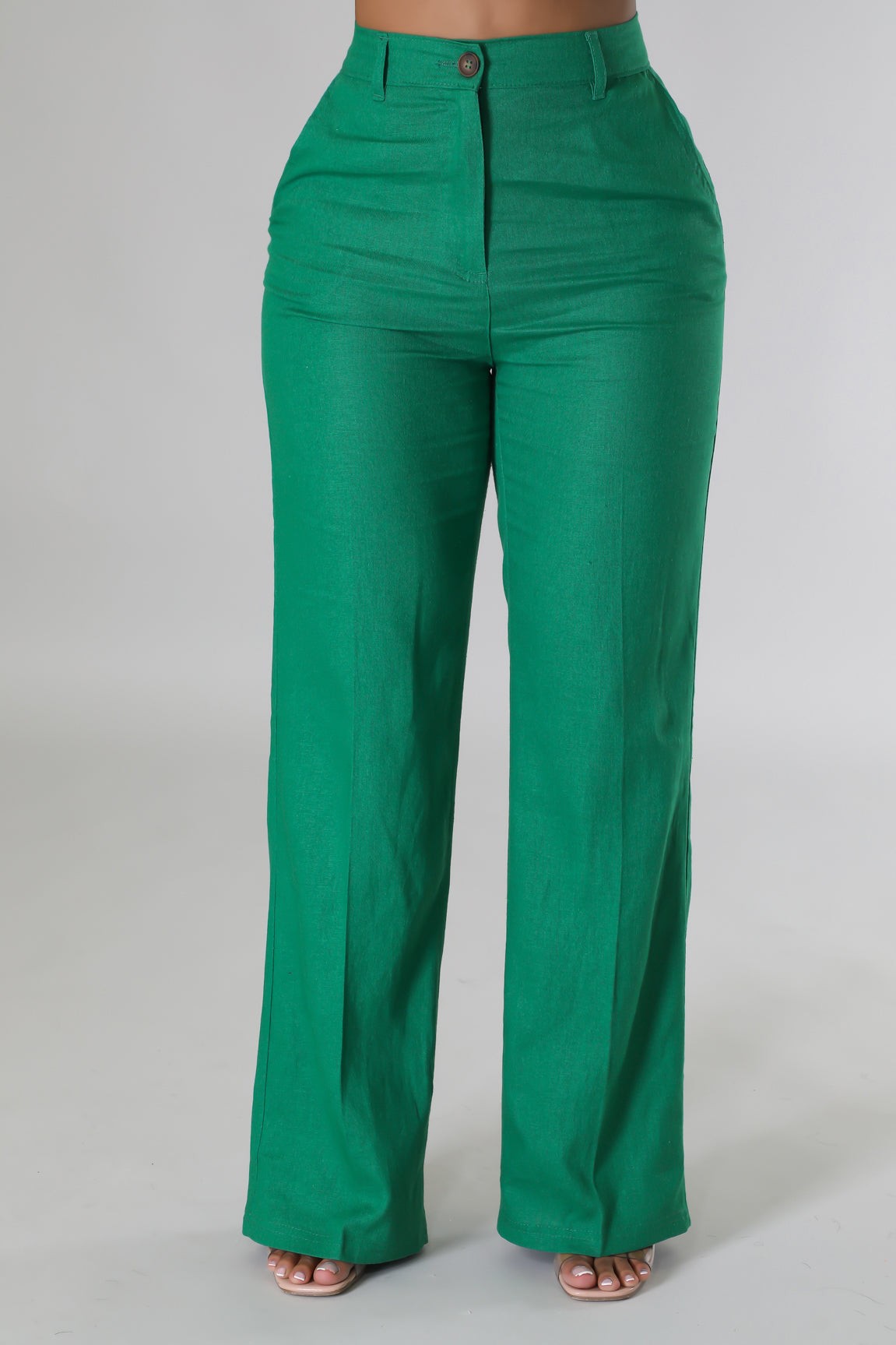 RAINEY LINEN WIDE LEG PANTS - GREEN