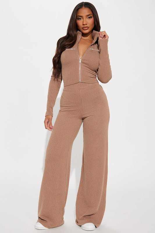 Allure Ribbed Two- Piece Set - Camel