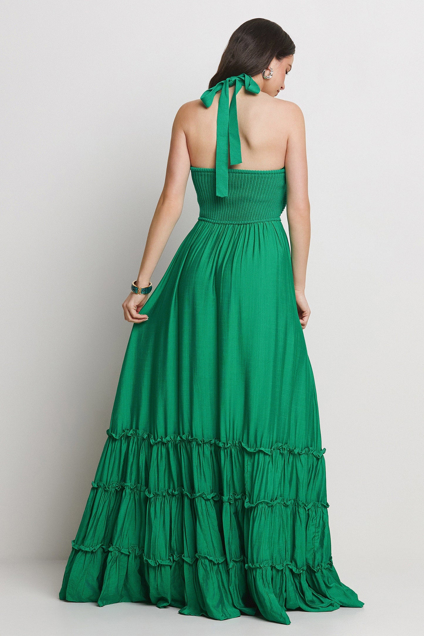 Oliva Halter Neck Maxi Triple Tiered Dress